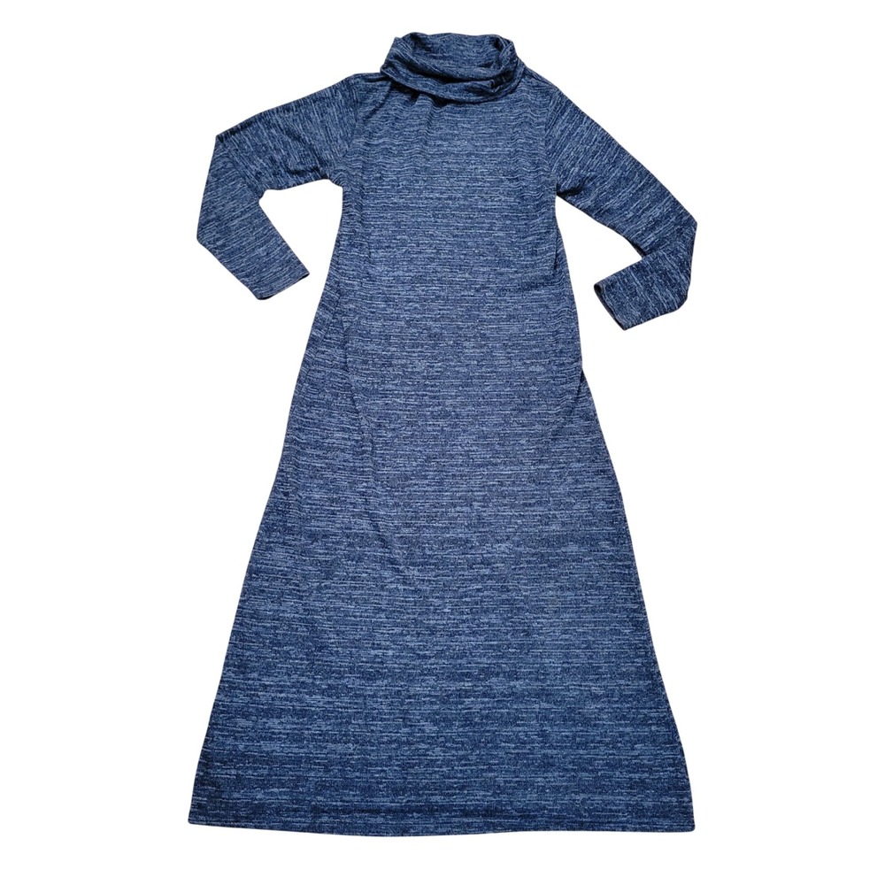 Coldwater Creek M Maxi Sweater Dress Blue Marled Cowl Neck A Line Modest Winter